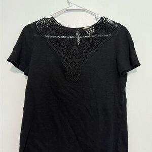 Sezane Black Crochet Yoke Tee